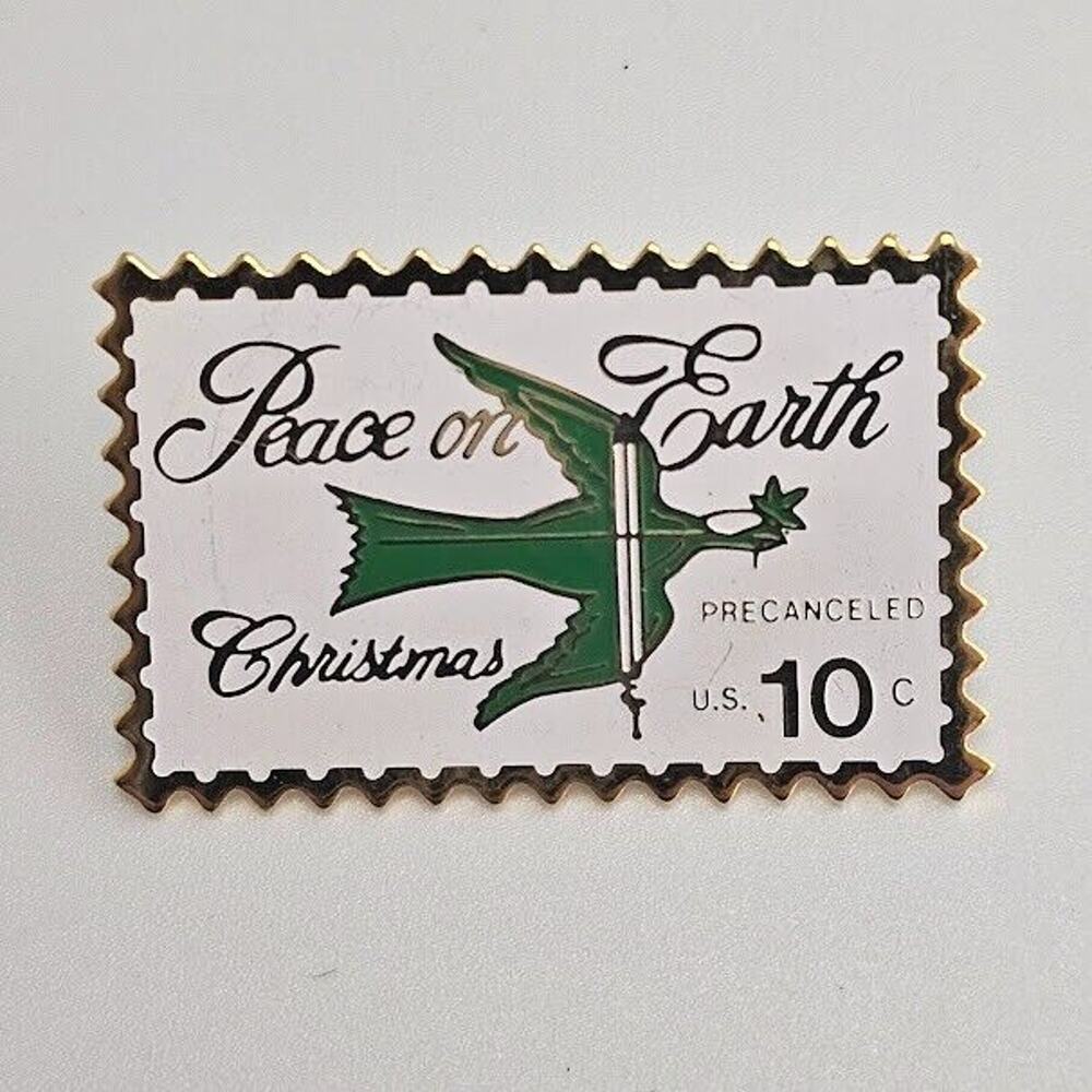 Peace On Earth US 10 Cent Stamp Christmas Holiday Advertising Pin Pinback